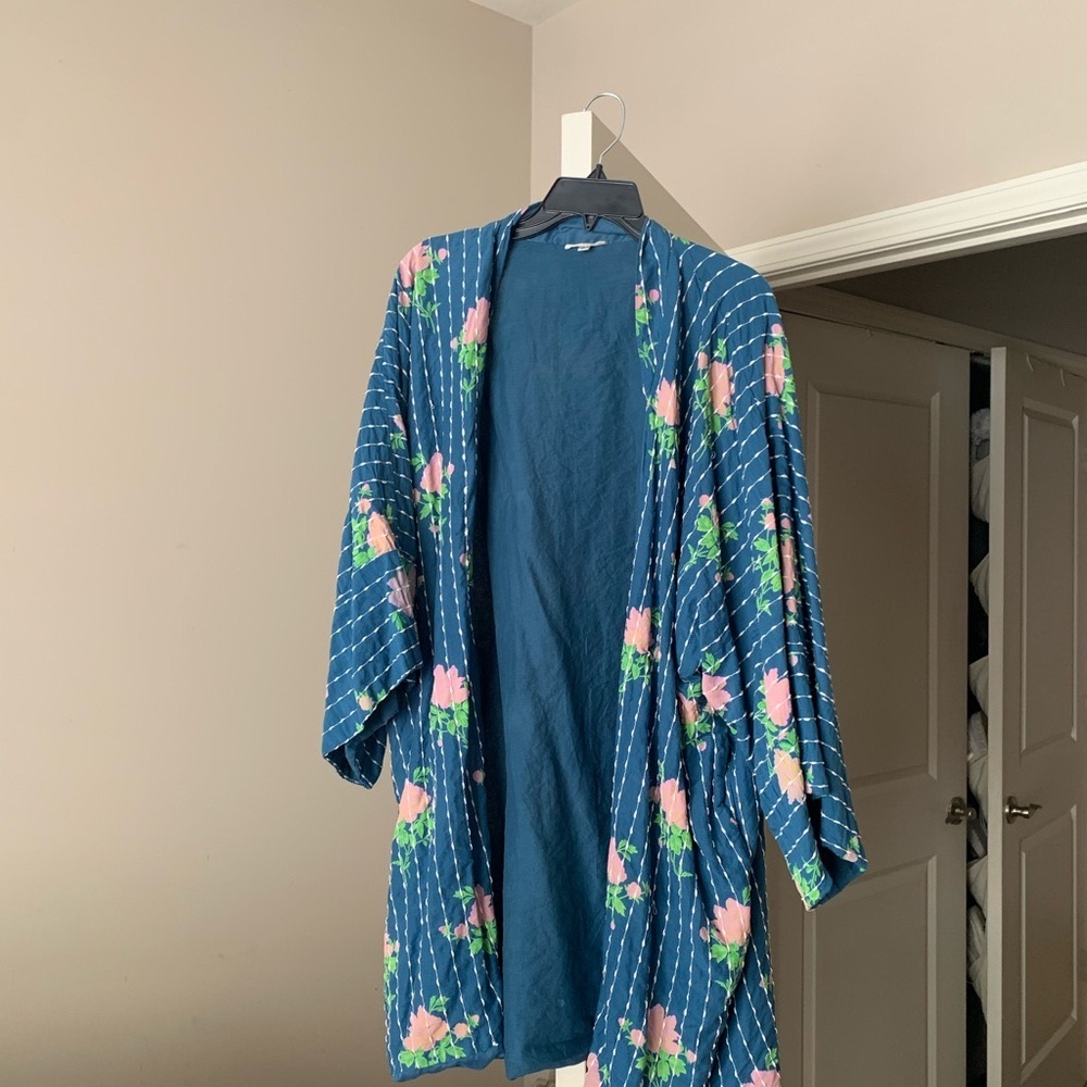 Floral Blue Kimono Style Cardigan